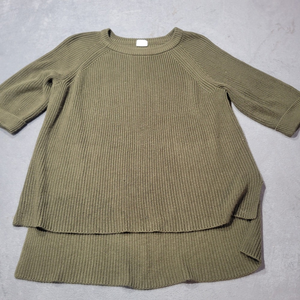 Mote Sweater Women Large Olive Green Shaker Knit High‎ Low Side Slit Pullover L